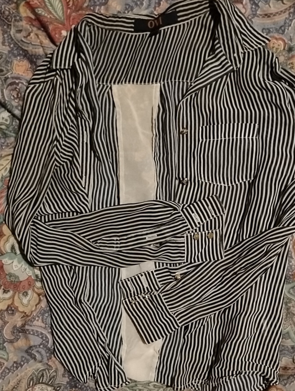 Ovi Size S Black & White Striped Button Down Blouse